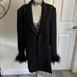 Zara Black Blazer with Feather Cuffs